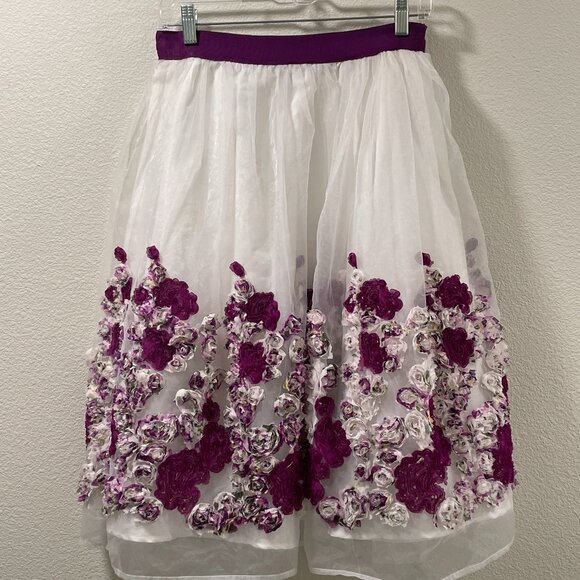 Ina Dresses & Skirts - (NEW) INA Organza Full Skirt Petticoat Lined 3D Rosettes, White/Purple - M